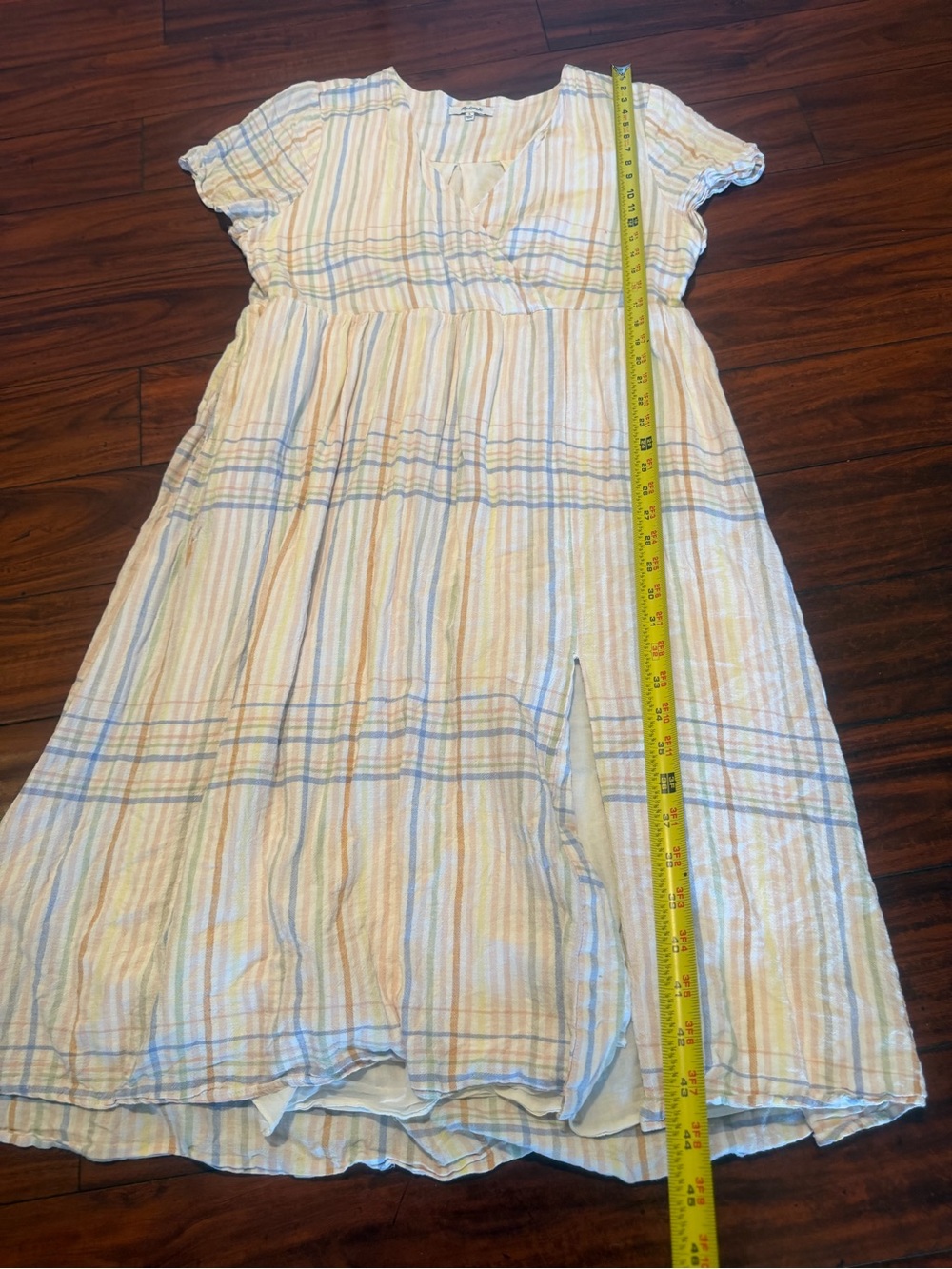Madewell Cream Midi Dress with Pastel Blue & Pale Pink Plaid - Picture 13 of 13